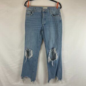 We The Free Button Fly Distressed Destroyed Jeans 27 Blue Medium Wash Shark Bite